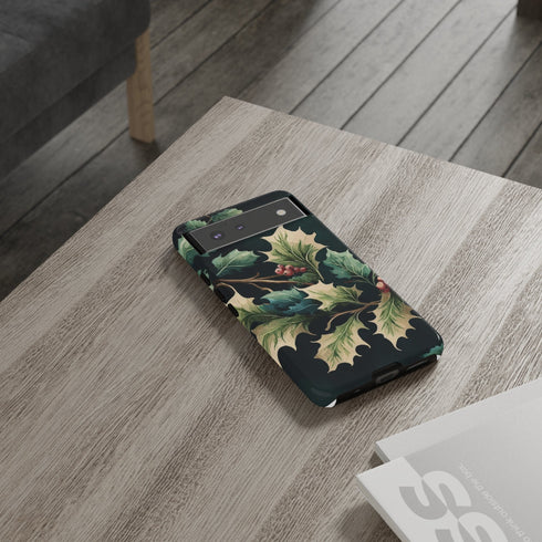 Dark Green Festive Holly in Watercolor - Impact Resistant Phone Case